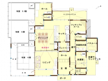 寒くない吹き抜けのある古民家リビング